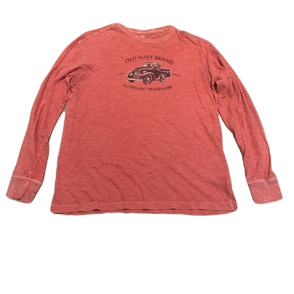 💙 Old Navy Brand Long Sleeve T-Shirt Garment-Dyed Pink With Truck Graphic -Small